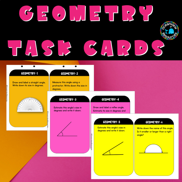 Geometry Task Cards- Hunt the room with recording sheet and answer cards