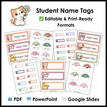 Neutral Boho Animal Daisy Flower Student Name Tags - Desk Supply Editable Labels, image 4