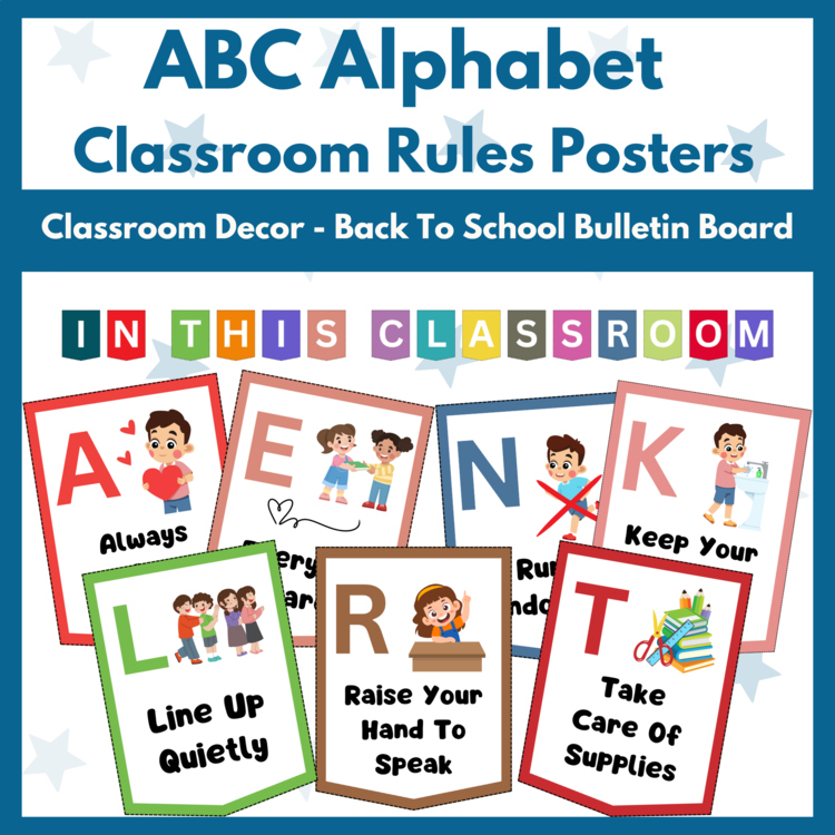 ABC Alphabet Class Rules Posters, Classroom Decor, Back to School Bulletin board