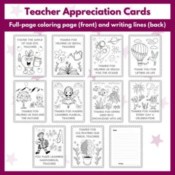 End Of The Year Teacher Appreciation Thank You Cards Writing and Coloring Pages, image 2