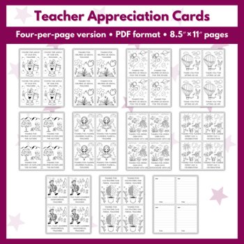 End Of The Year Teacher Appreciation Thank You Cards Writing and Coloring Pages, image 3