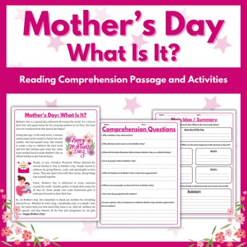 Mother's Day Reading Comprehension Passage and Activities and Writing Prompts, image 2