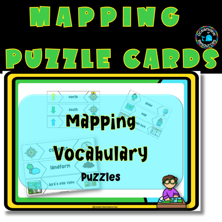 Mapping Vocabulary Puzzle, 15 puzzle cards basic mapping terms