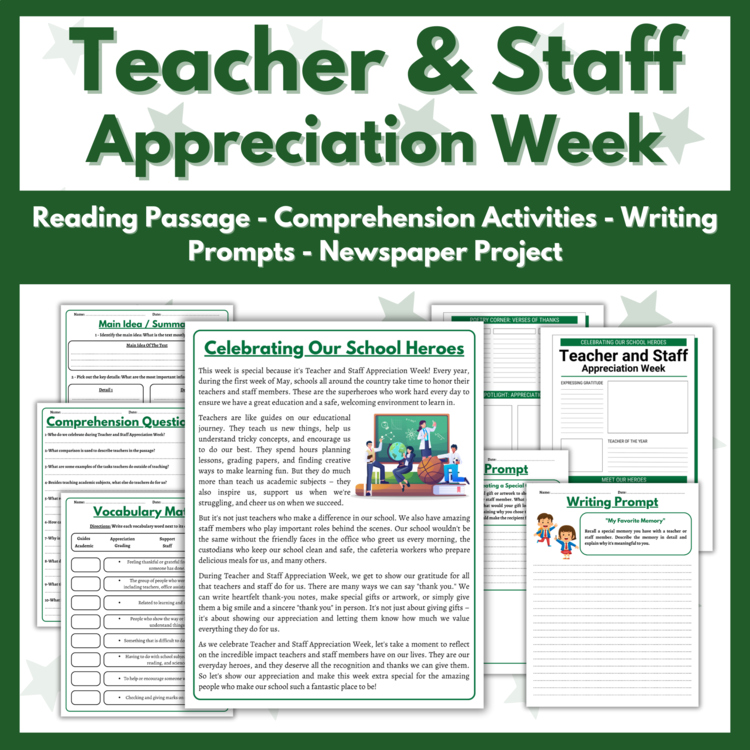 Teacher Appreciation Week Reading Activities Writing Prompts Newspaper Project
