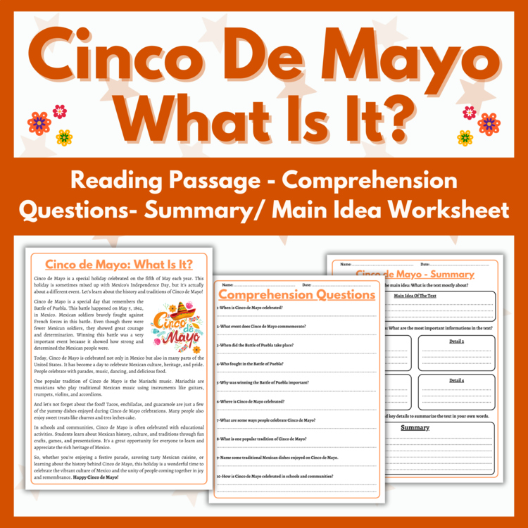 Cinco de Mayo Reading Passage Comprehension Questions Summary Main Idea