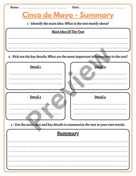 Cinco de Mayo Reading Passage Comprehension Questions Summary Main Idea, image 4
