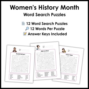 Women's History Month Word Search Puzzles – 12 Amazing Women in History, image 2