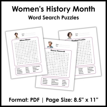 Women's History Month Word Search Puzzles – 12 Amazing Women in History, image 3