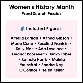 Women's History Month Word Search Puzzles – 12 Amazing Women in History, image 4