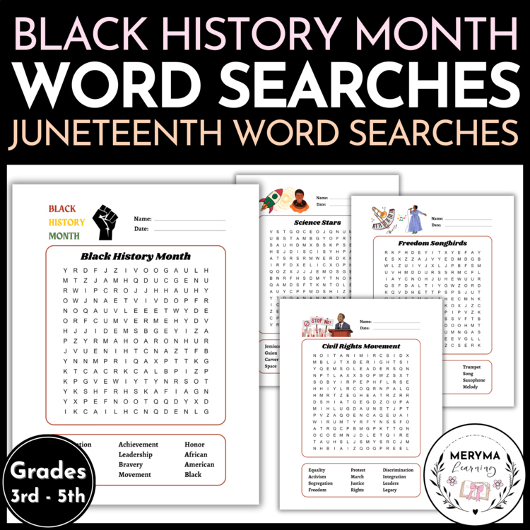 Black History Month Word Search Puzzles - Juneteenth Word Searches