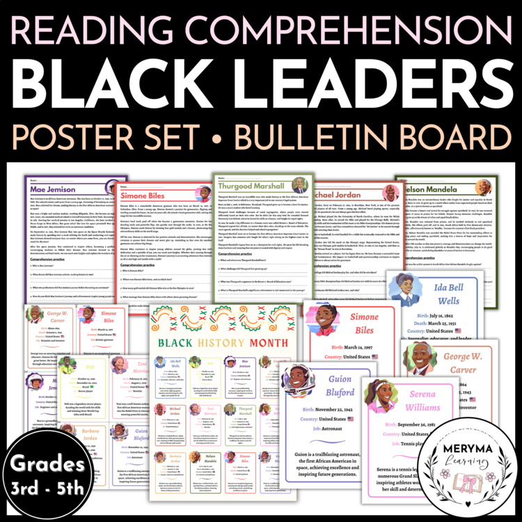 Black History Month Biography Reading Passages - Poster Set for Bulletin Boards