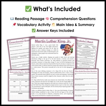 Martin Luther King Reading Comprehension & Writing Prompts - MLK Day Activities, image 2