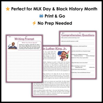 Martin Luther King Reading Comprehension & Writing Prompts - MLK Day Activities, image 4