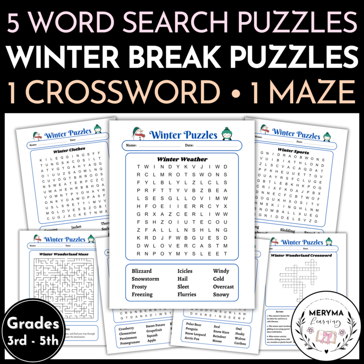 Winter Puzzles: Word Search Puzzles - Crossword - Maze | Winter Break Puzzles