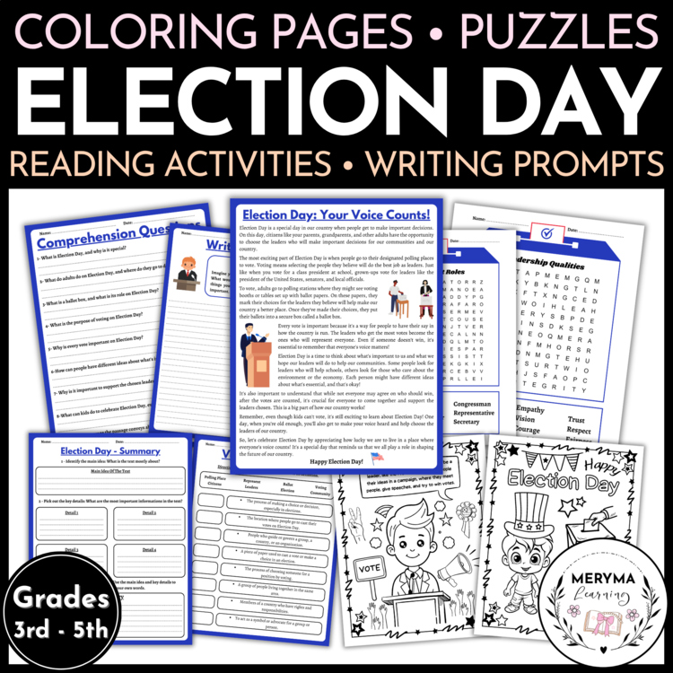 Election Day Activities Reading Comprehension Writing Coloring Pages Puzzles