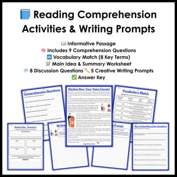 Election Day Activities Reading Comprehension Writing Coloring Pages Puzzles, image 2