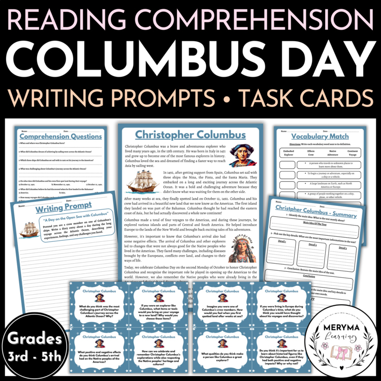 Christopher Columbus Day Reading Comprehension Activities and Writing Prompts