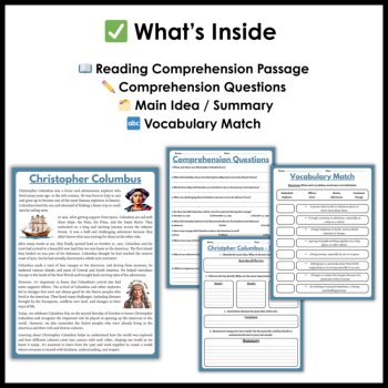 Christopher Columbus Day Reading Comprehension Activities and Writing Prompts, image 2