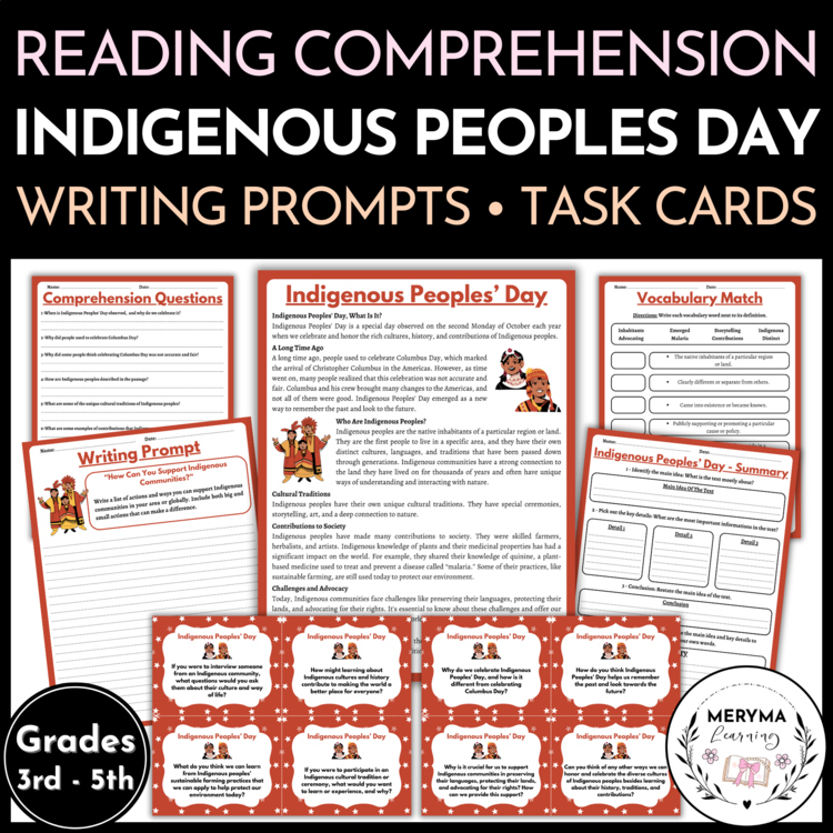 Indigenous Peoples Day Reading Comprehension Activities and Writing Prompts