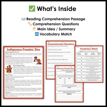Indigenous Peoples Day Reading Comprehension Activities and Writing Prompts, image 2