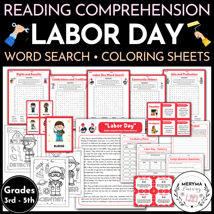 Labor Day Activities - Reading Comprehension - Word Searches - Coloring Sheets