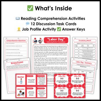 Labor Day Activities - Reading Comprehension - Word Searches - Coloring Sheets, image 2