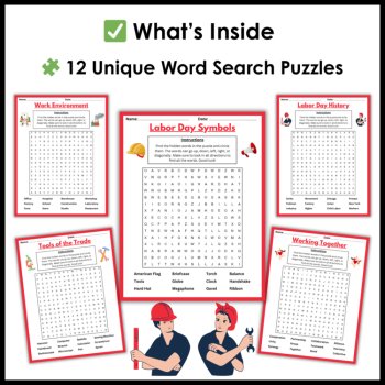 Labor Day Word Search Puzzles Worksheets for 3rd 4th 5th Grade - Labor Day, image 2