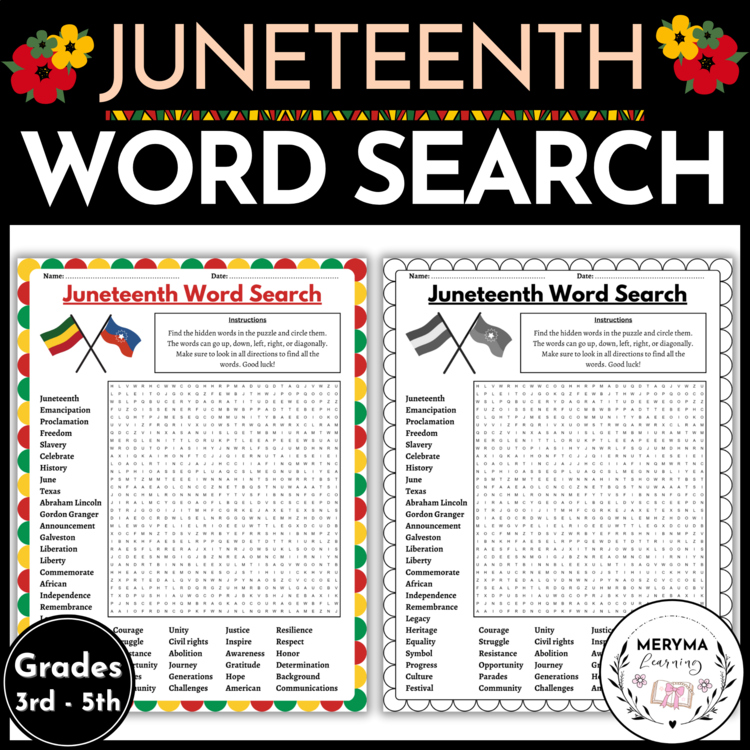 Juneteenth Word Search Puzzle - Juneteenth Activities for 3rd 4th 5th Grade