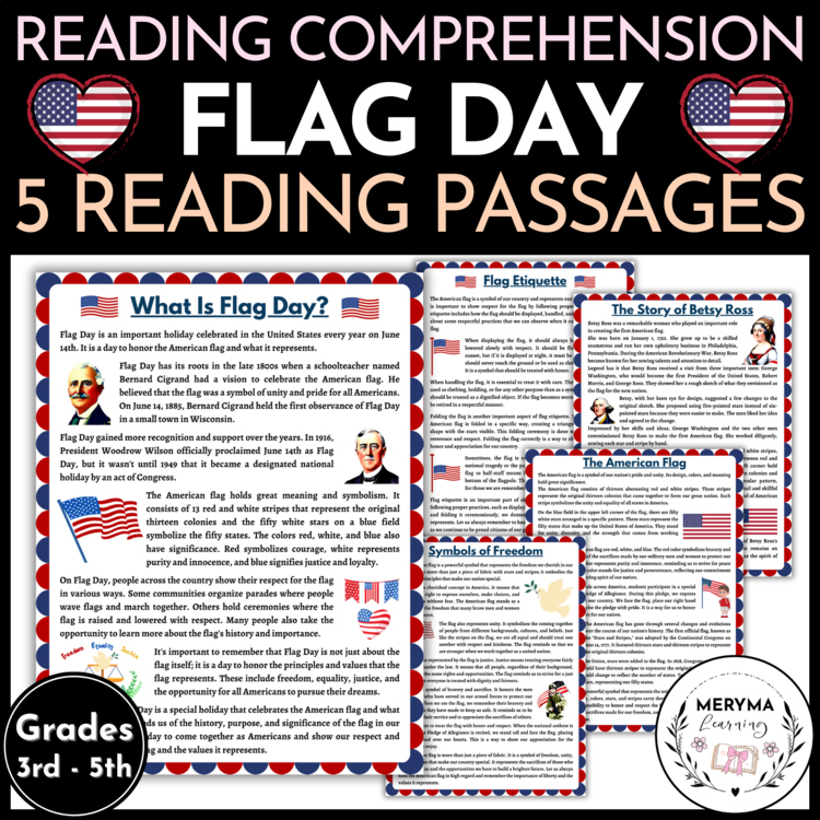Flag Day Reading Comprehension Passages and Questions 3rd 4th 5th Grade Reading
