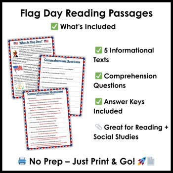 Flag Day Reading Comprehension Passages and Questions 3rd 4th 5th Grade Reading, image 3