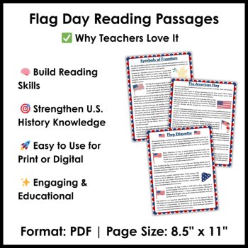 Flag Day Reading Comprehension Passages and Questions 3rd 4th 5th Grade Reading, image 4