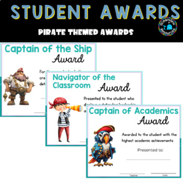 Pirate Themed AWARD cards
