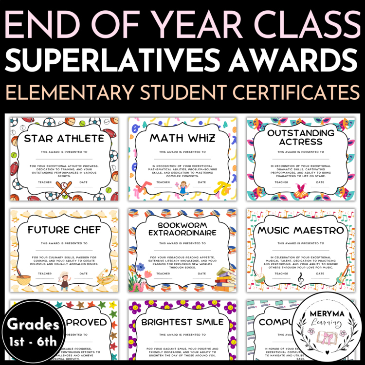 Class Superlatives End of Year Awards - Editable Elementary Student Certificates