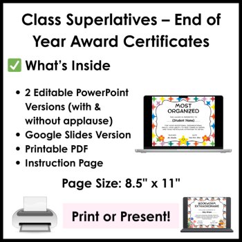 Class Superlatives End of Year Awards - Editable Elementary Student Certificates, image 3