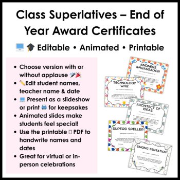 Class Superlatives End of Year Awards - Editable Elementary Student Certificates, image 4