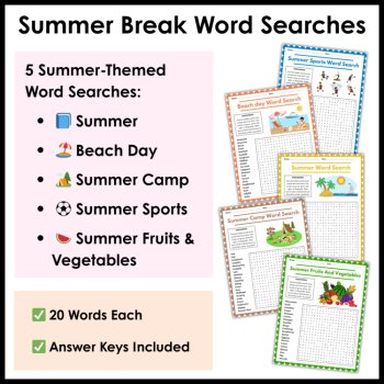 Summer Writing Prompts and Word Searches - 3rd 4th 5th Grade Summer Break Packet, image 3