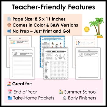 Summer Writing Prompts and Word Searches - 3rd 4th 5th Grade Summer Break Packet, image 4