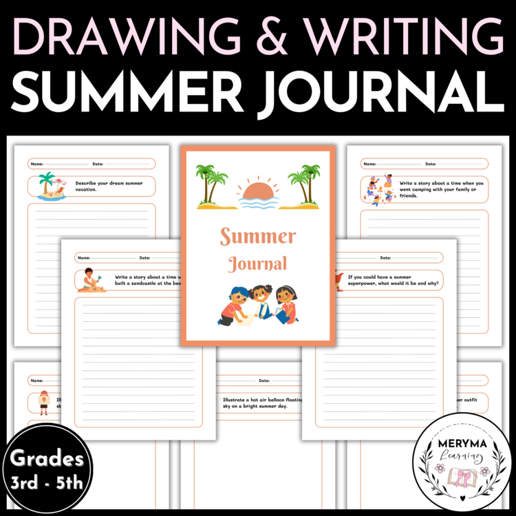 3rd 4th 5th Grade Summer Writing and Drawing Prompts Journal Summer Break Packet