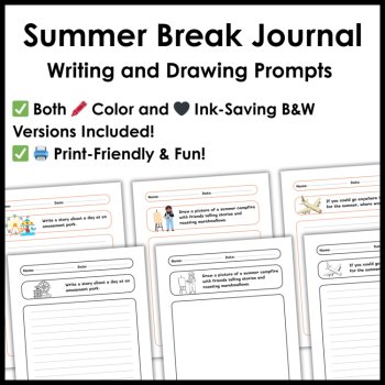 3rd 4th 5th Grade Summer Writing and Drawing Prompts Journal Summer Break Packet, image 3