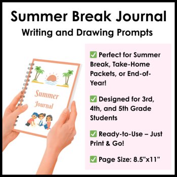 3rd 4th 5th Grade Summer Writing and Drawing Prompts Journal Summer Break Packet, image 4