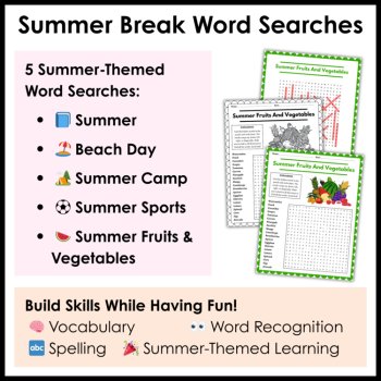 Summer Break Word Searches  with Answers - 3rd 4th 5th Grade Word Search Packet, image 4