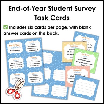 End Of Year Student Survey Task Cards - Reflection Worksheets - 3rd To 5th Grade, image 2