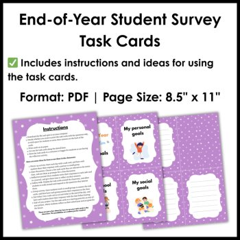 End Of Year Student Survey Task Cards - Reflection Worksheets - 3rd To 5th Grade, image 3