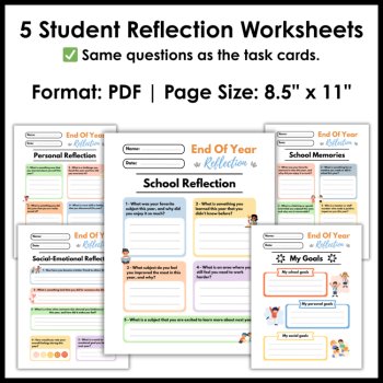 End Of Year Student Survey Task Cards - Reflection Worksheets - 3rd To 5th Grade, image 4