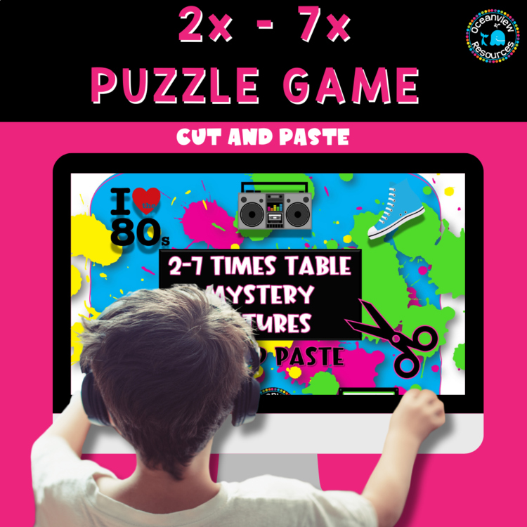 Secret Picture Tiles - Cut and Paste Activity for Creative Learning 2x 7x tables