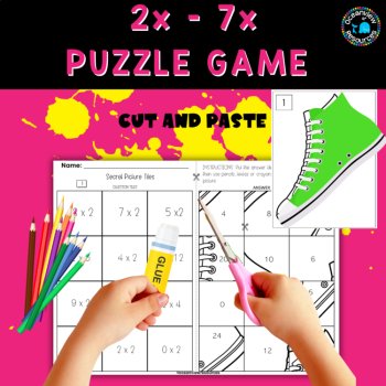 Secret Picture Tiles - Cut and Paste Activity for Creative Learning 2x 7x tables, image 2
