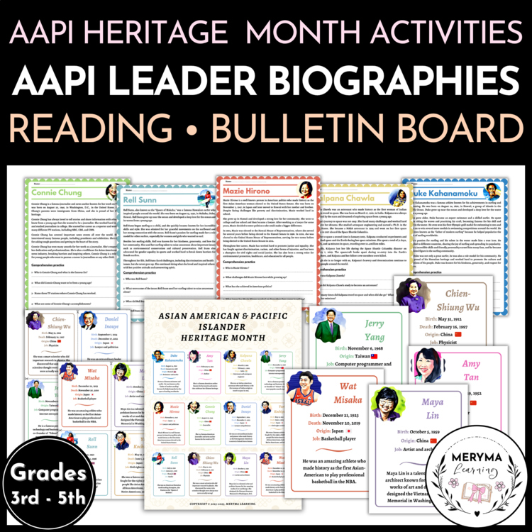 AAPI Heritage Month | Biography Reading Passages and Bulletin Board Posters
