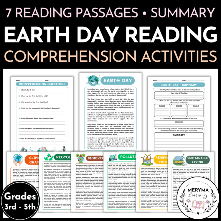 Earth Day Reading Comprehension Activities | 7 Reading Passages & Worksheets
