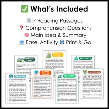 Earth Day Reading Comprehension Activities | 7 Reading Passages & Worksheets, image 2