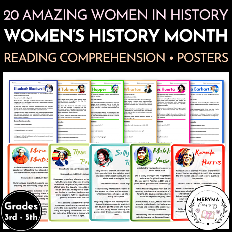 Women's History Month Reading Comprehension Activities - 20 Amazing Women